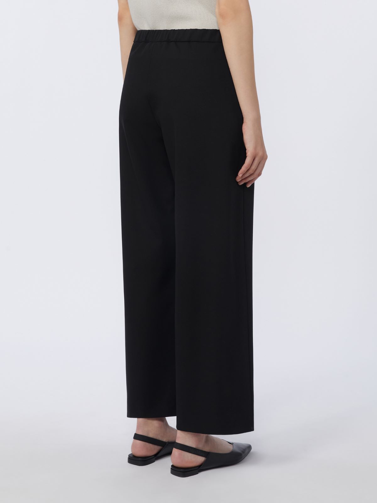 绵羊毛微喇休闲长裤 - 黑色 - Marina Rinaldi - 3