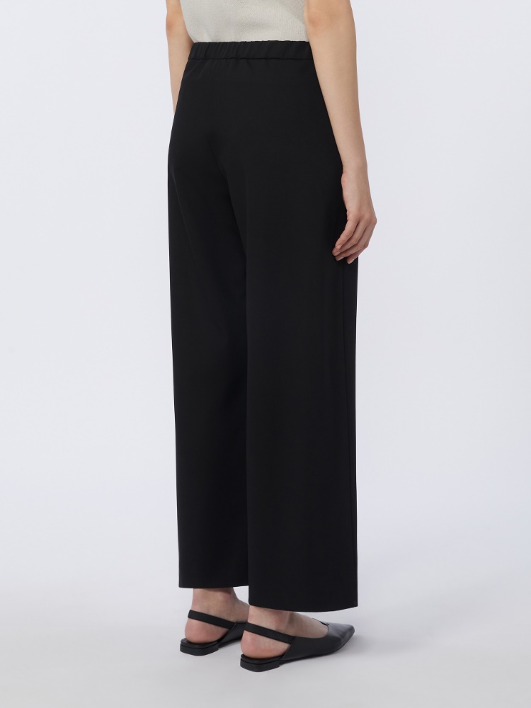 绵羊毛微喇休闲长裤 - 黑色 - Marina Rinaldi - 3