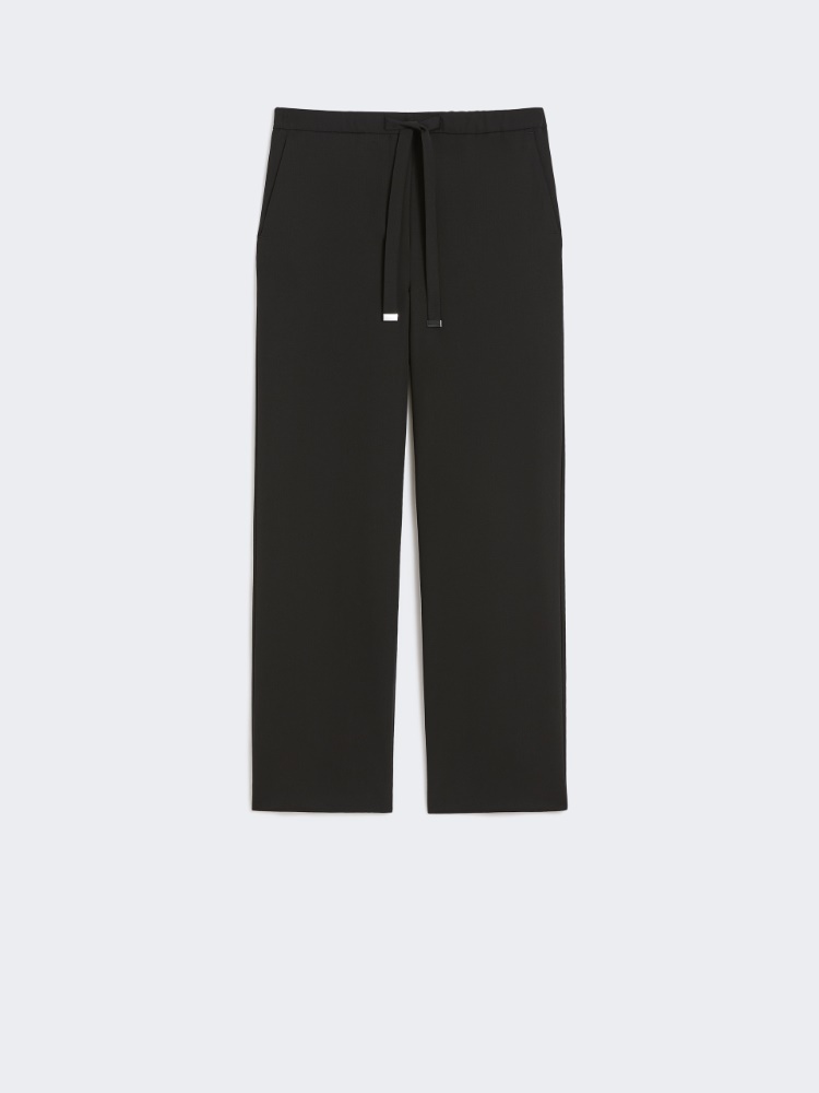 绵羊毛微喇休闲长裤 - 黑色 - Marina Rinaldi - 5