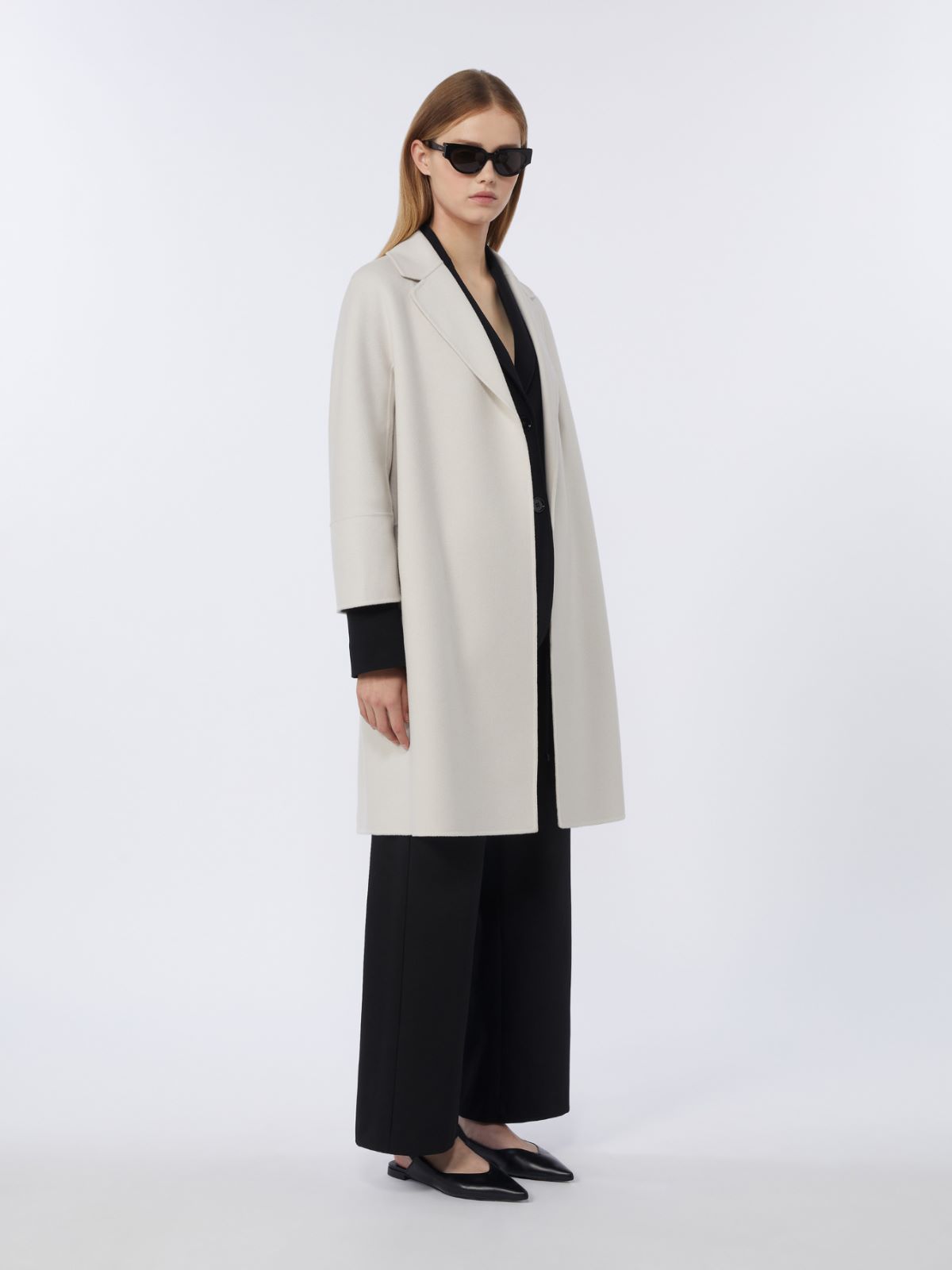 绵羊毛微喇休闲长裤 - 黑色 - Marina Rinaldi