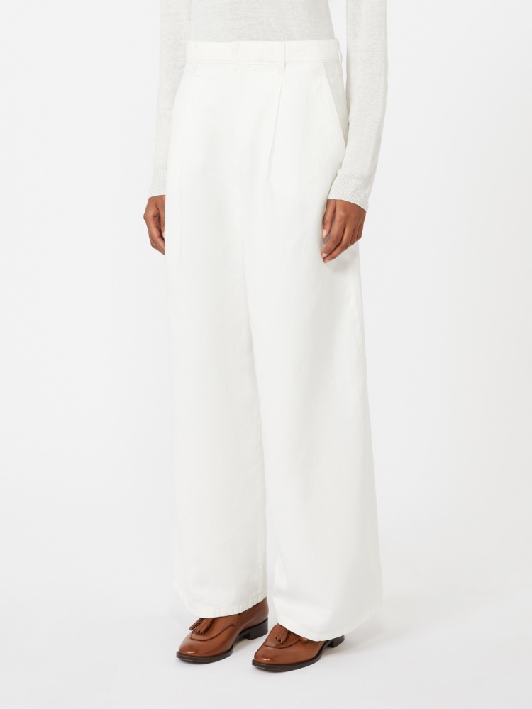 Wide-fit cotton and linen trousers - 白色 - Marina Rinaldi - 2