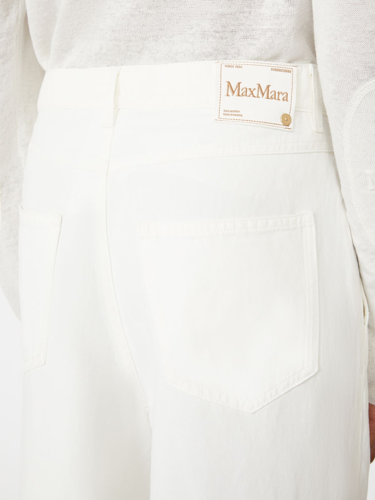 Wide-fit cotton and linen trousers - 白色 - Marina Rinaldi - 4