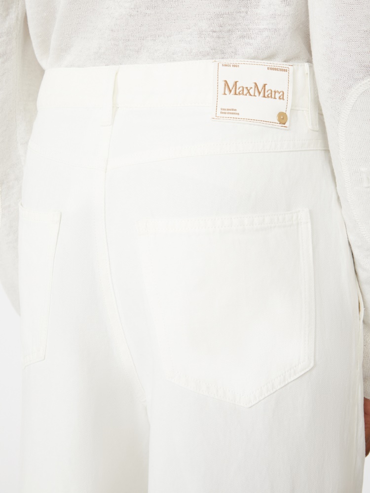 Wide-fit cotton and linen trousers - 白色 - Marina Rinaldi - 4