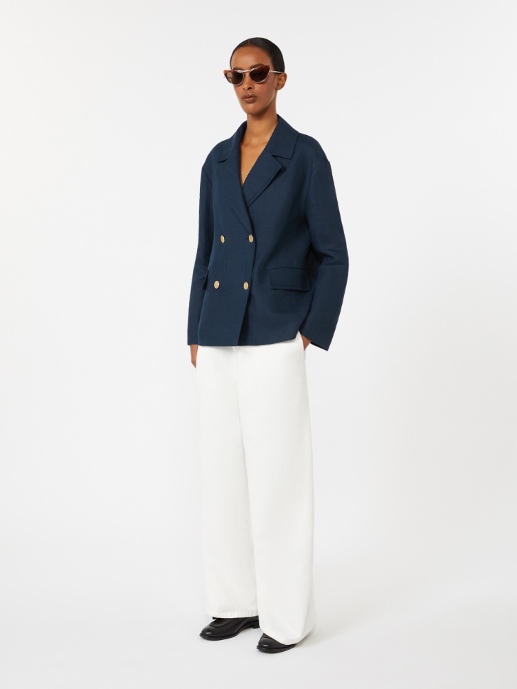 Wide-fit cotton and linen trousers - 白色 - Marina Rinaldi