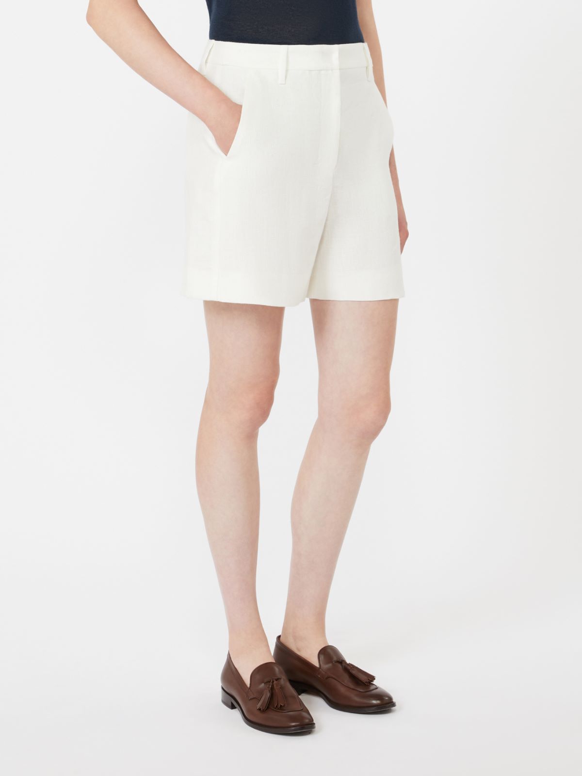 Linen basketweave shorts - 白色 - Marina Rinaldi - 2