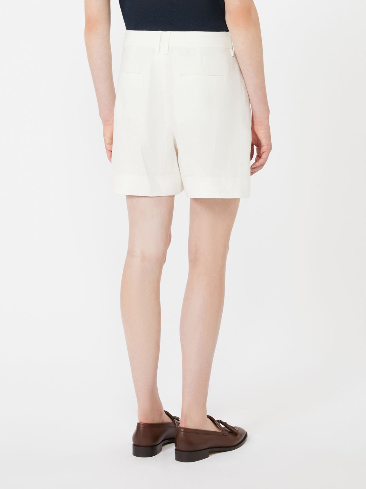 Linen basketweave shorts - 白色 - Marina Rinaldi - 3