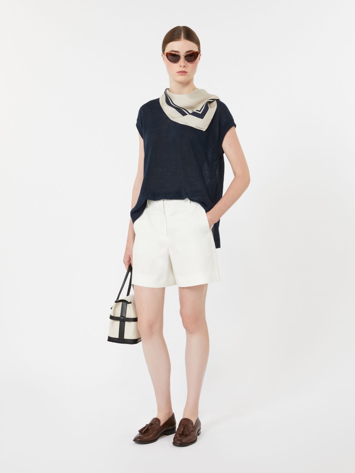 Linen basketweave shorts - 白色 - Marina Rinaldi