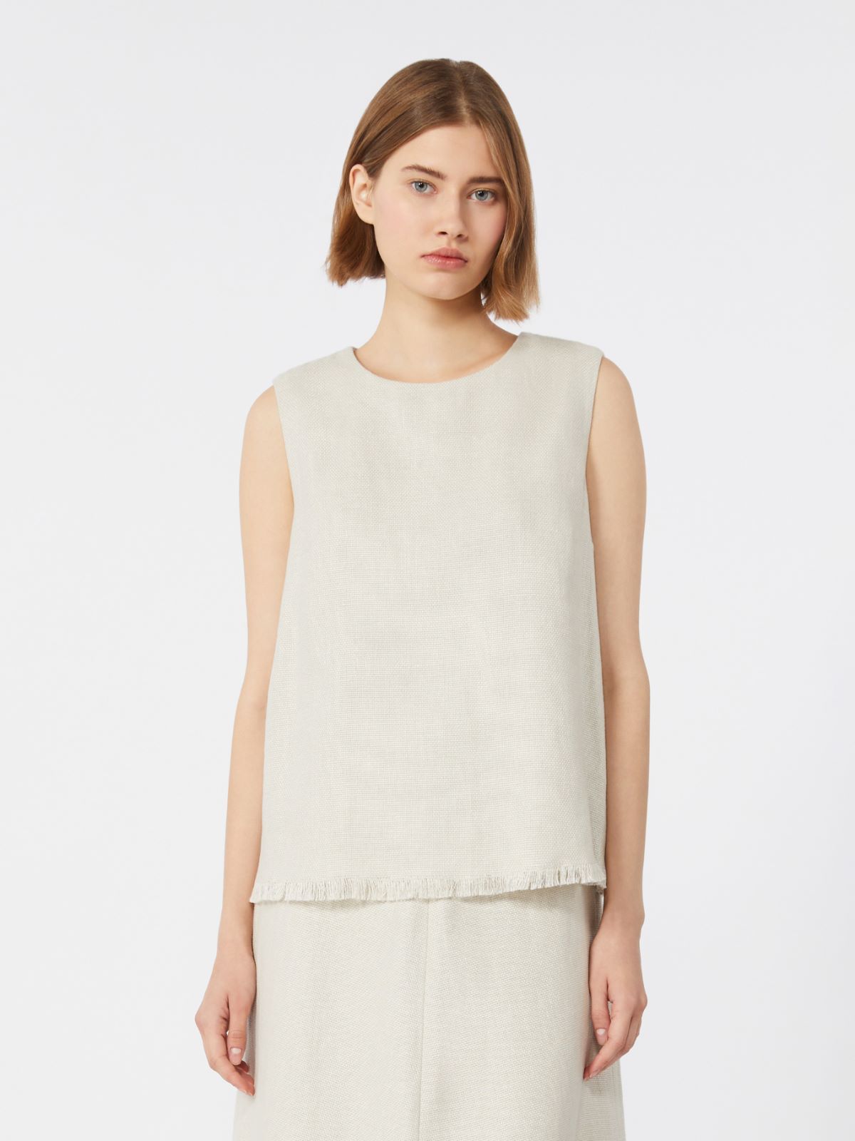 Cotton and linen basketweave top - 白色 - Marina Rinaldi - 2