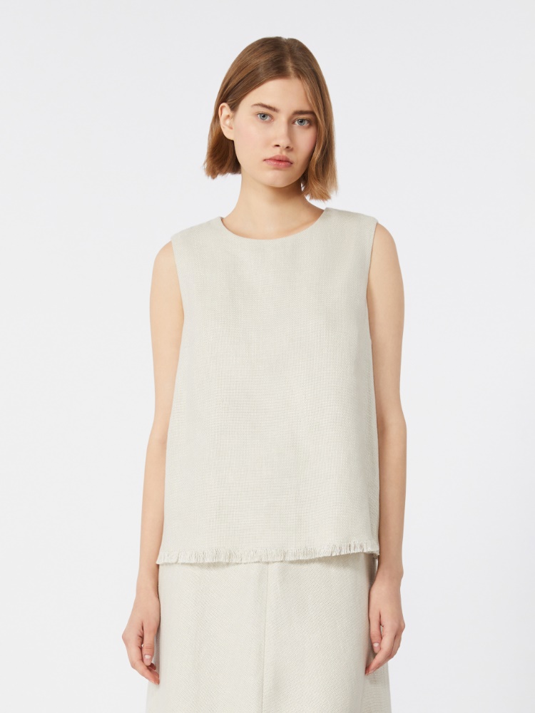 Cotton and linen basketweave top - 白色 - Marina Rinaldi - 2