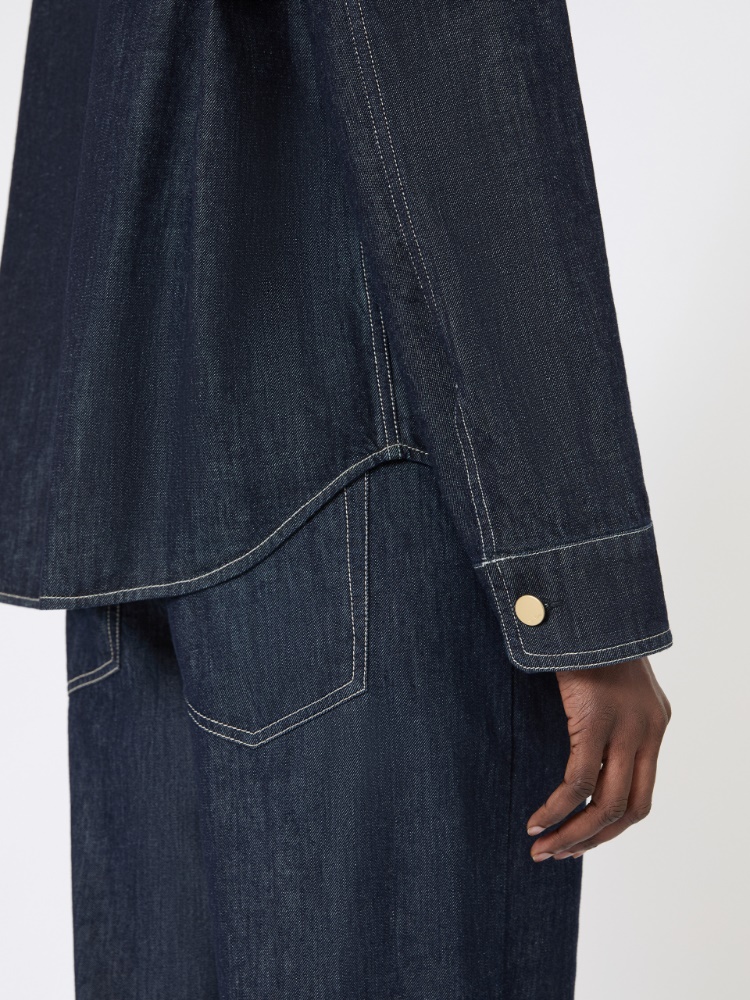 棉质混纺牛仔衬衫 - 蓝色 - Marina Rinaldi - 5