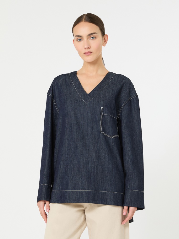棉质V领衬衫 - 深蓝色 - Marina Rinaldi - 2