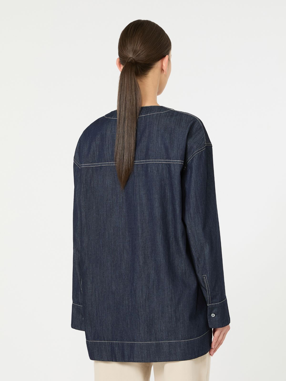 棉质V领衬衫 - 深蓝色 - Marina Rinaldi - 3