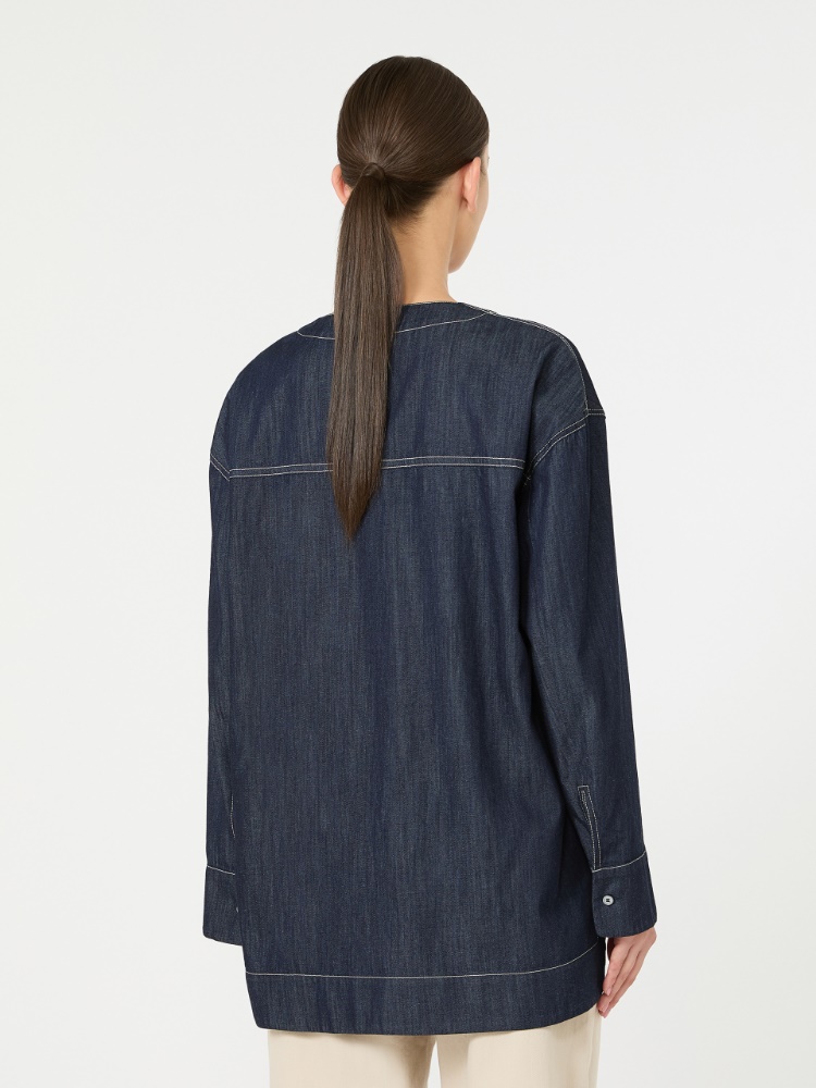 棉质V领衬衫 - 深蓝色 - Marina Rinaldi - 3