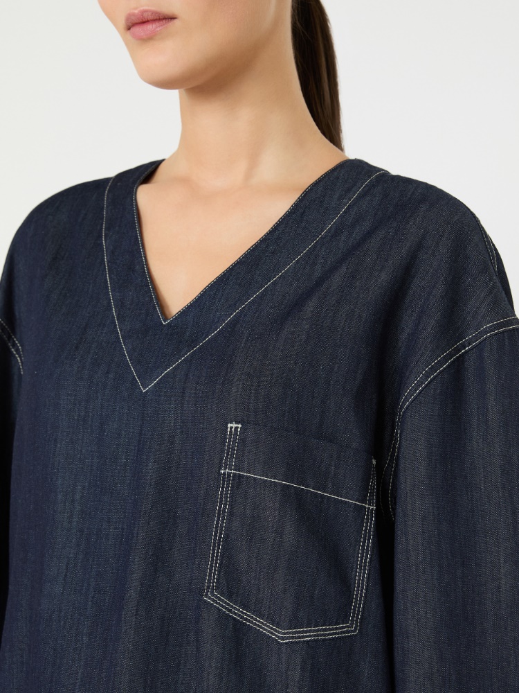 棉质V领衬衫 - 深蓝色 - Marina Rinaldi - 4