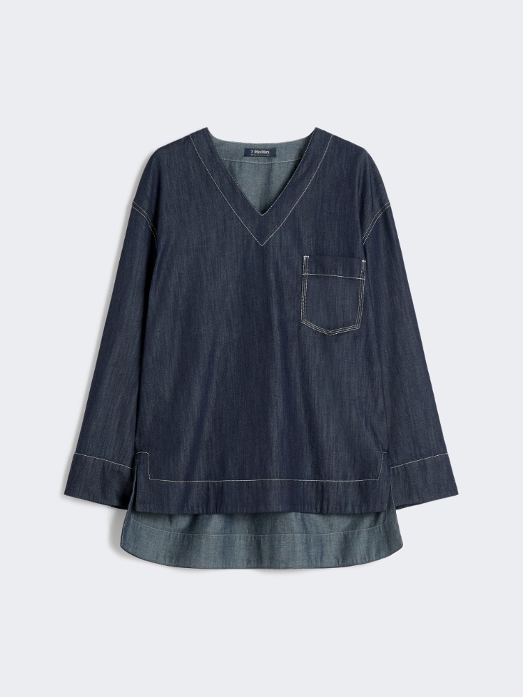 棉质V领衬衫 - 深蓝色 - Marina Rinaldi - 6