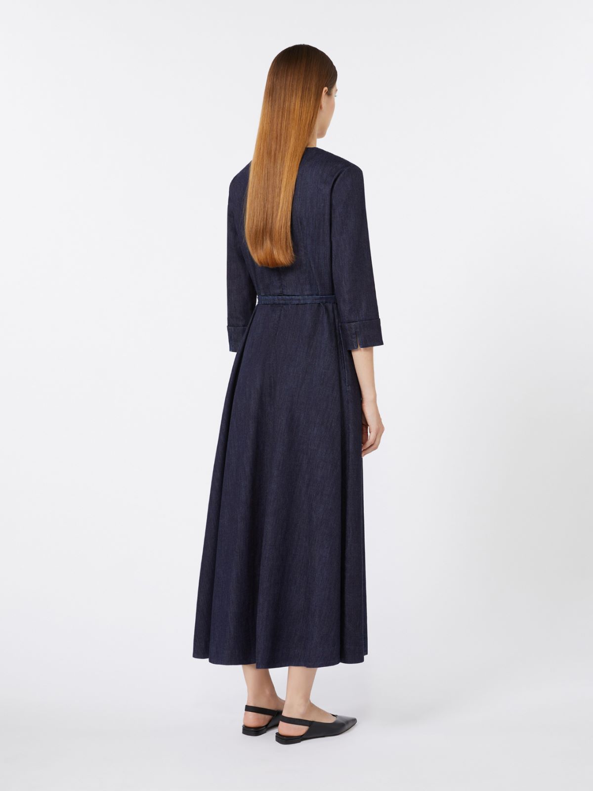 棉质混纺V领连衣裙 - 深蓝色 - Marina Rinaldi - 3