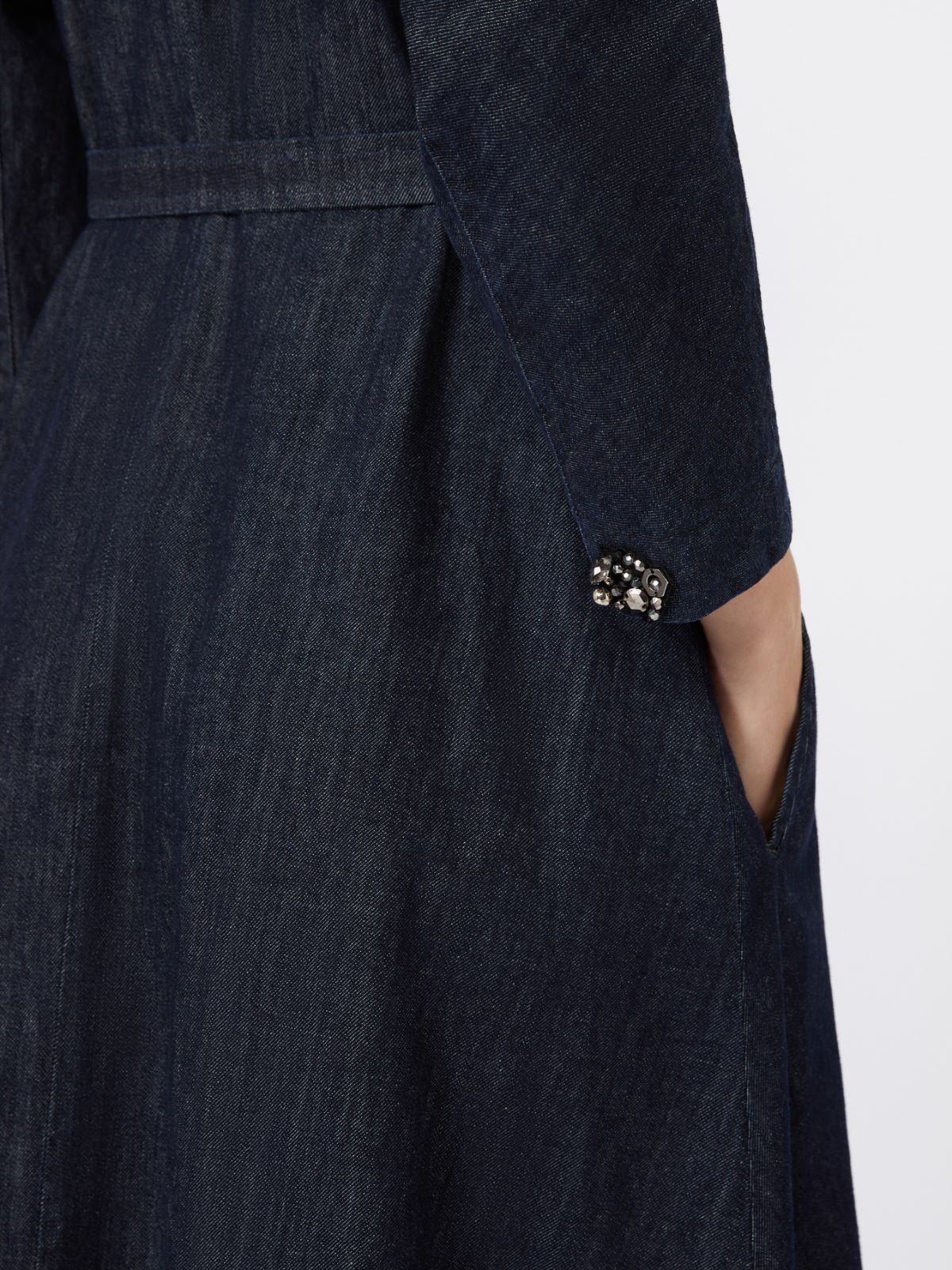 棉质混纺V领连衣裙 - 蓝色 - Marina Rinaldi - 4