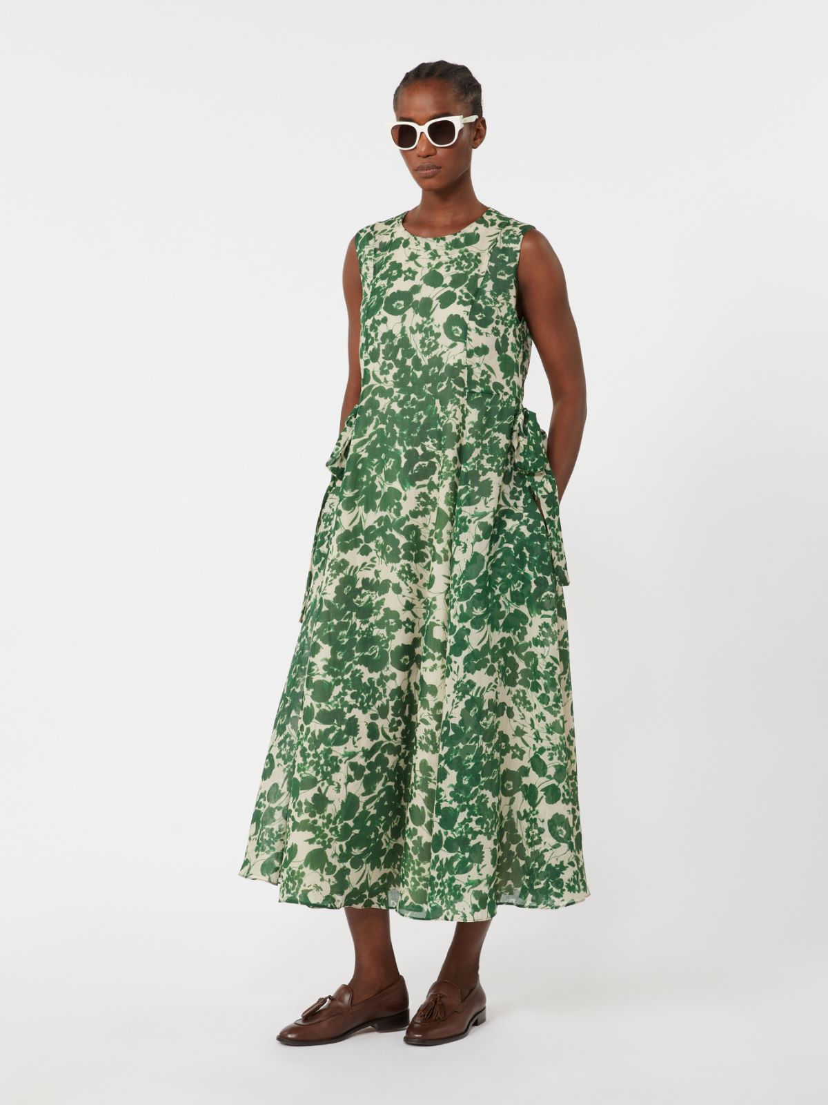Printed ramie canvas dress - 绿色 - Marina Rinaldi
