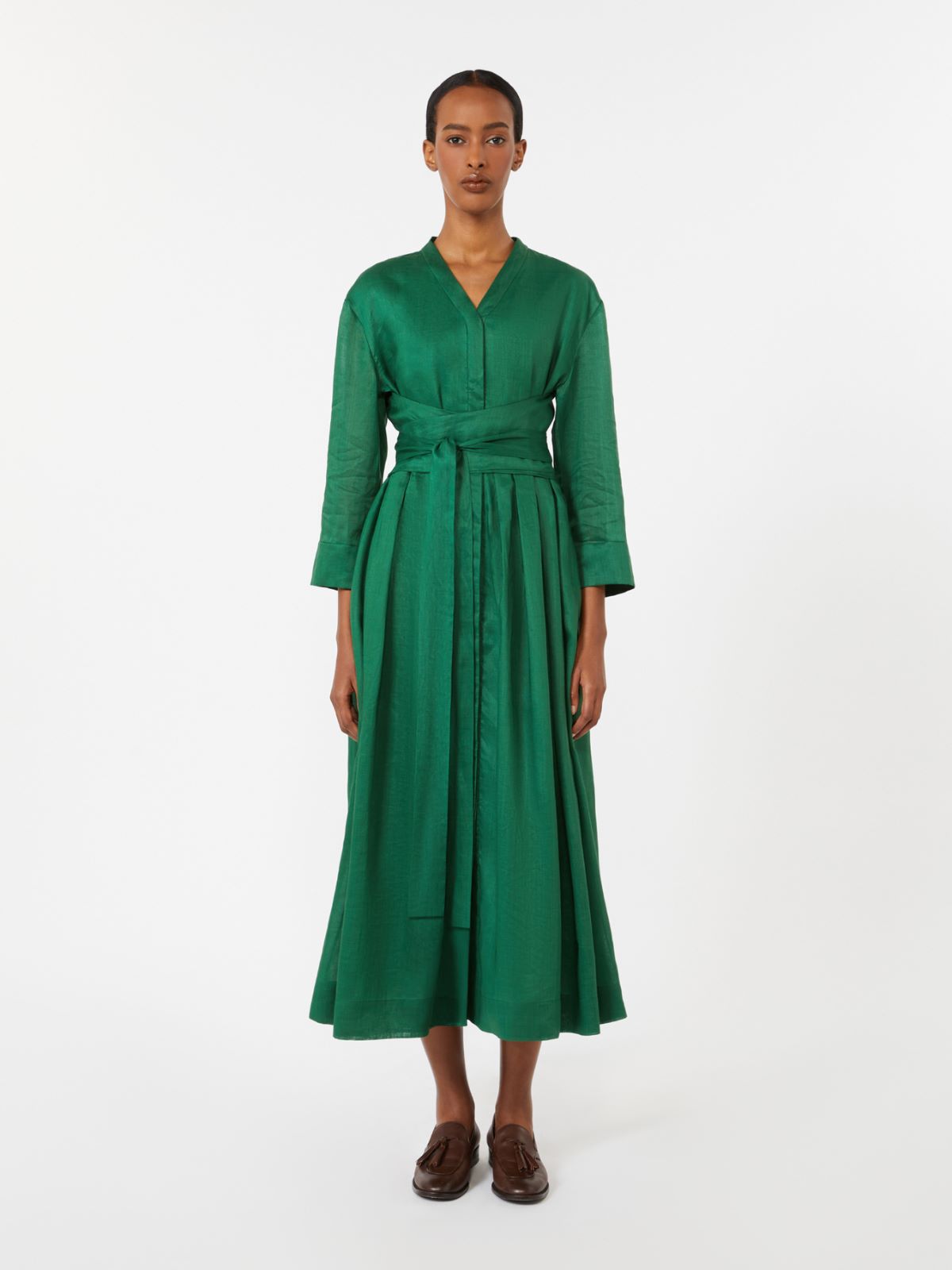 Ramie canvas dress - 绿色 - Marina Rinaldi - 2