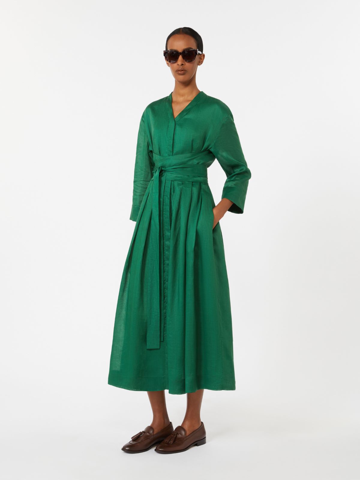 Ramie canvas dress - 绿色 - Marina Rinaldi