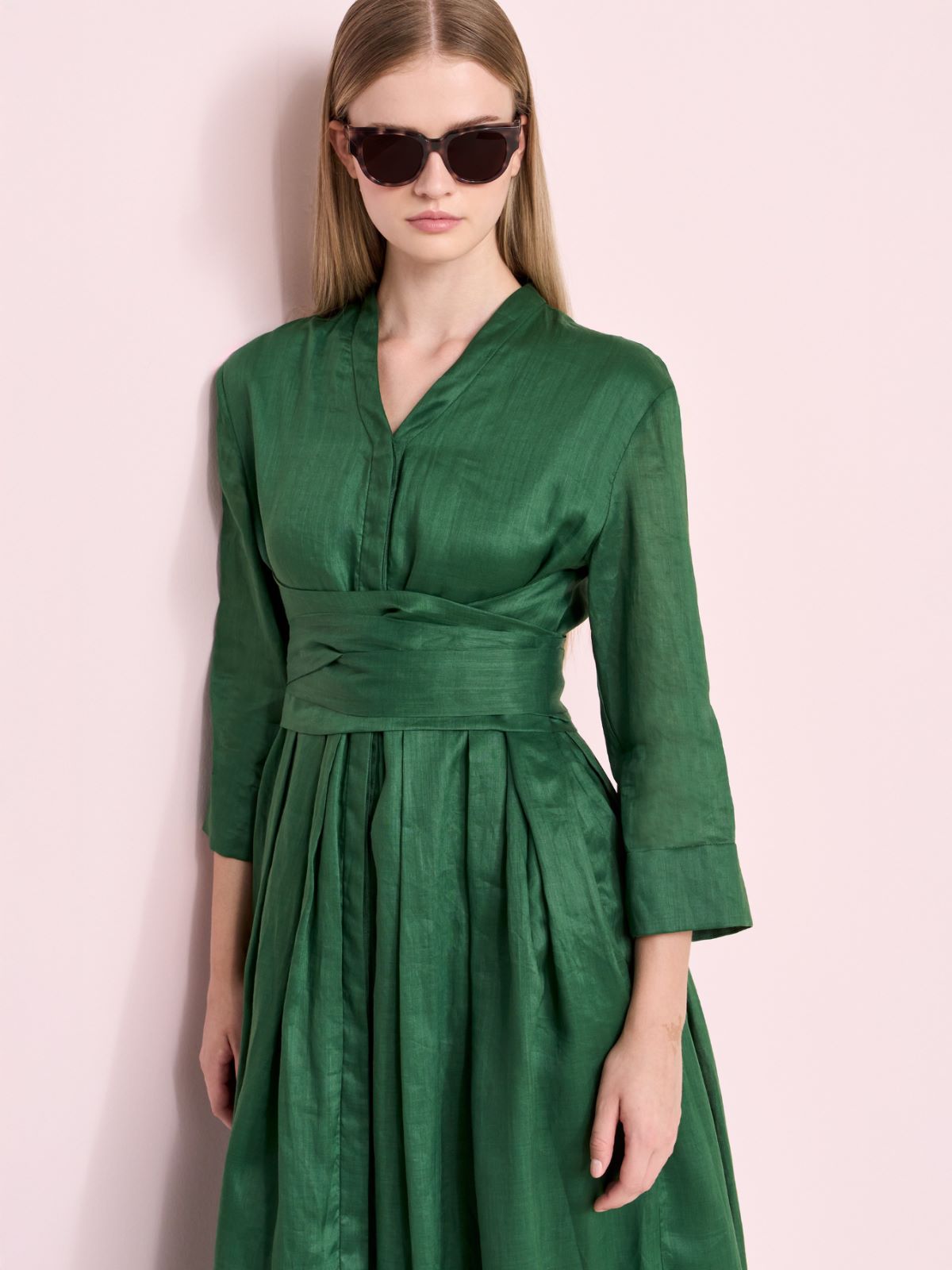 Ramie canvas dress - 绿色 - Marina Rinaldi
