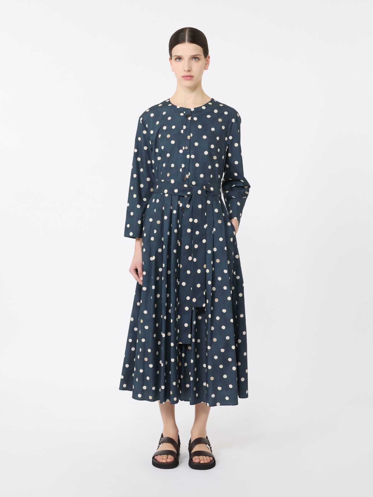 Printed poplin dress - 蓝色 - Marina Rinaldi