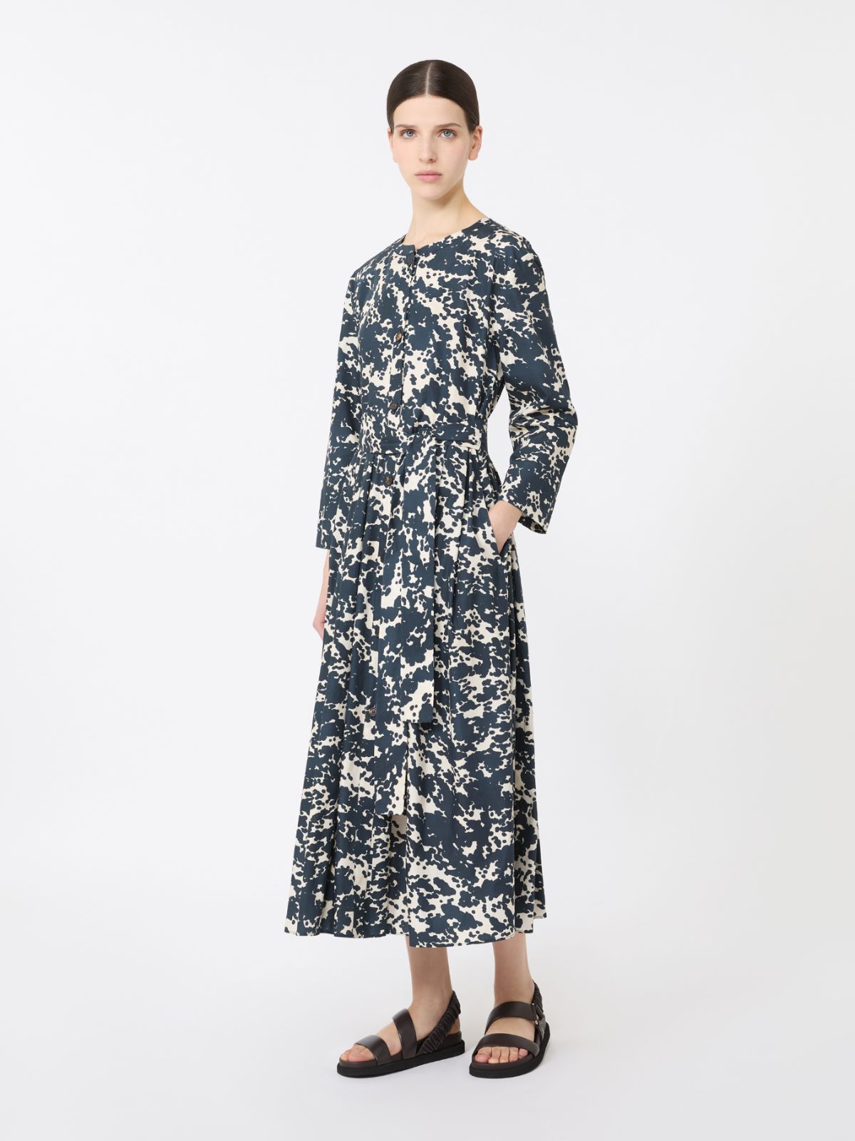 Printed poplin dress - 蓝色 - Marina Rinaldi
