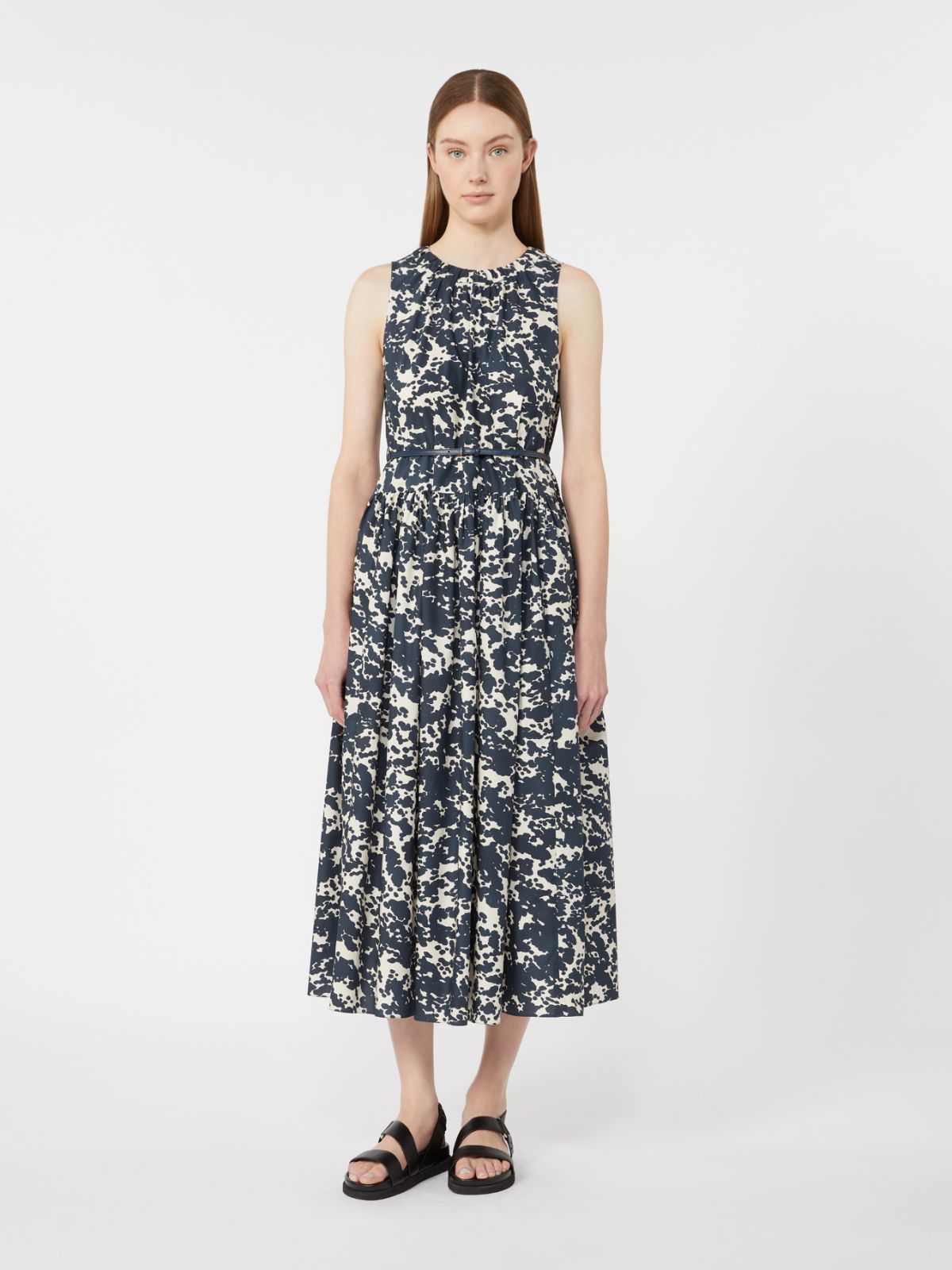Printed cotton dress with belt - 蓝色 - Marina Rinaldi - 2