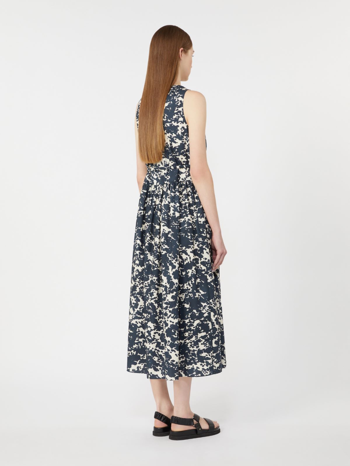 Printed cotton dress with belt - 蓝色 - Marina Rinaldi - 3