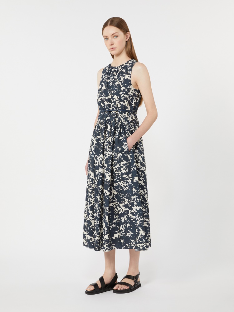 Printed cotton dress with belt - 蓝色 - Marina Rinaldi