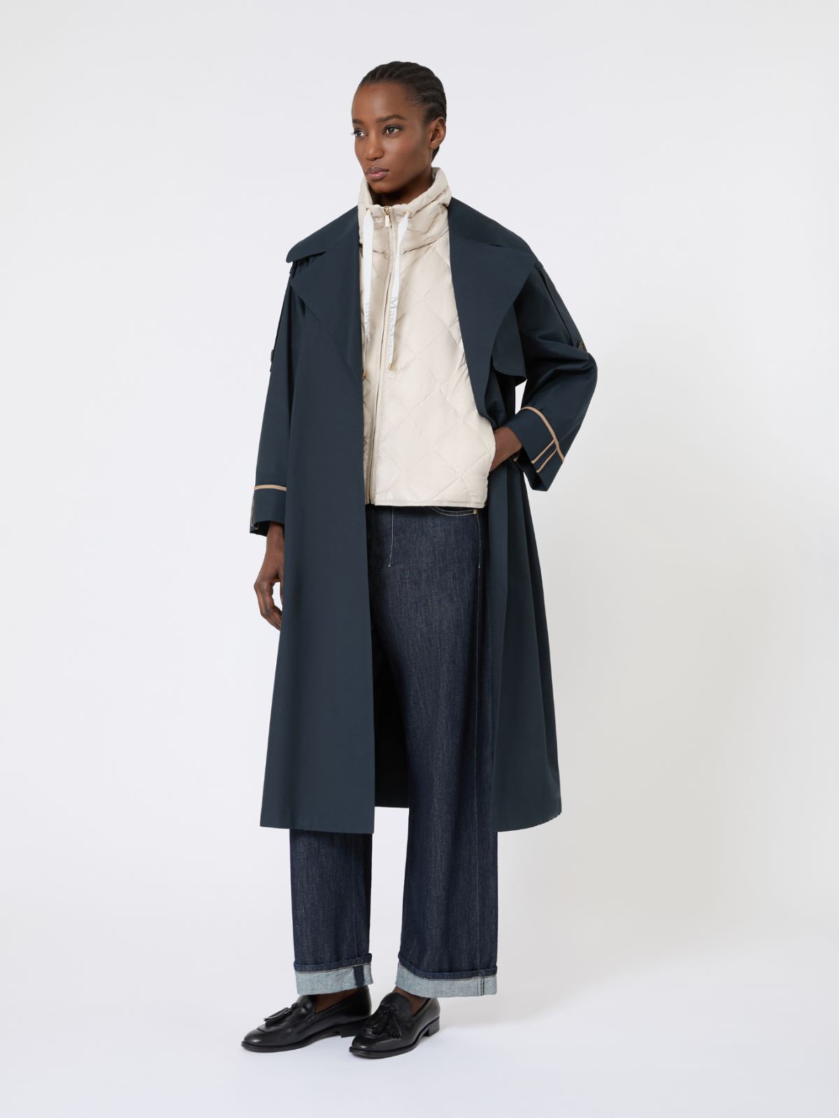 绗缝尼龙帆布马甲 - 米色 - Marina Rinaldi