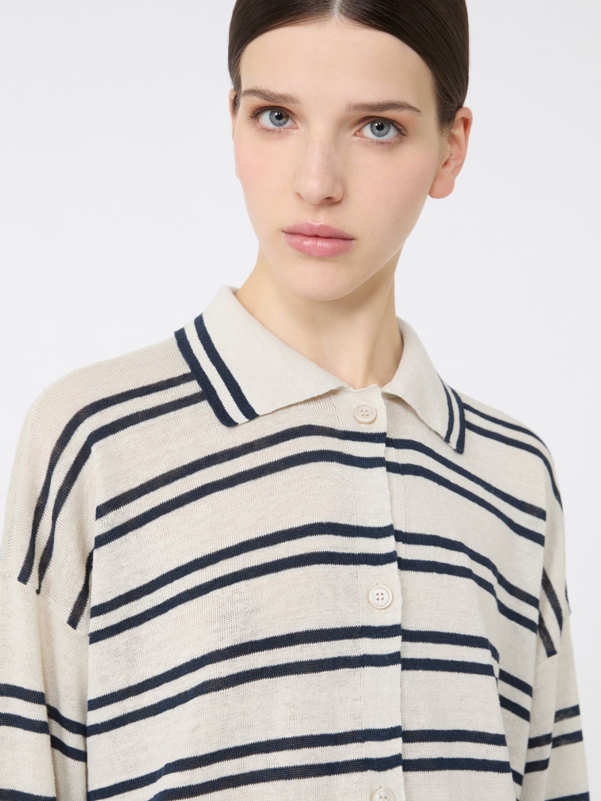 Linen yarn cardigan - 白色 - Marina Rinaldi - 4