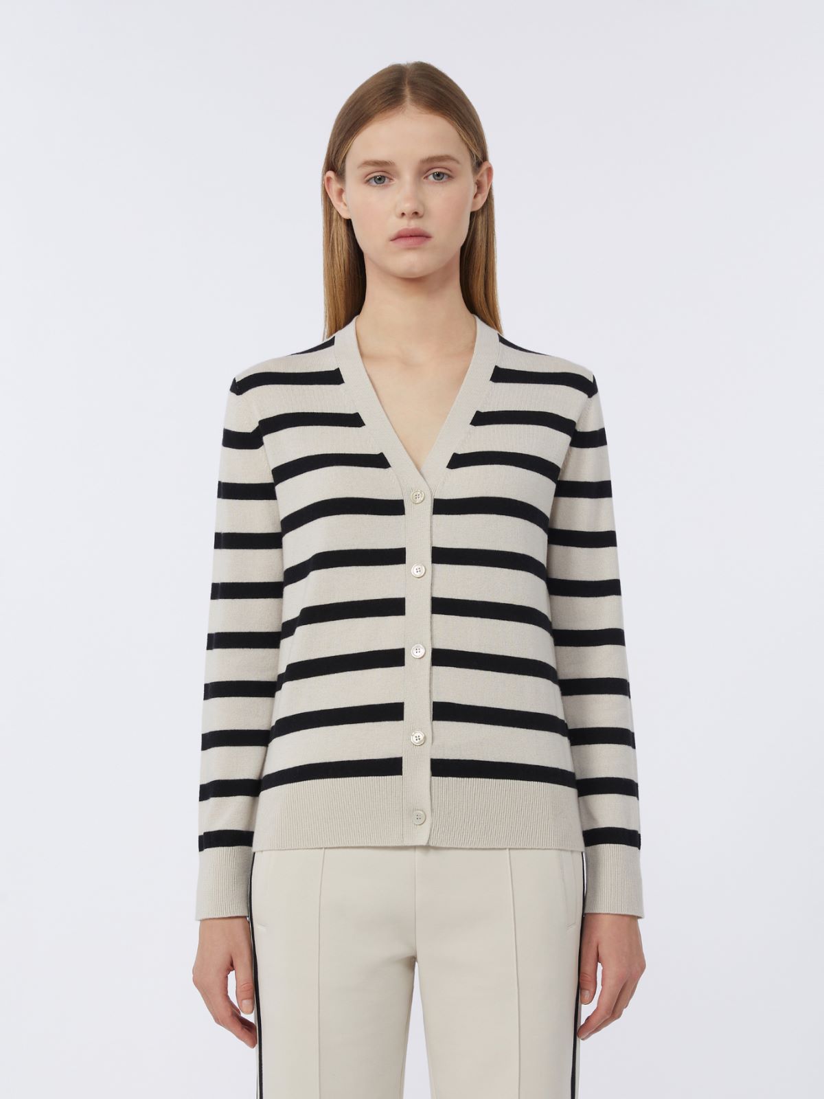 绵羊毛V领开衫 - 白色 - Marina Rinaldi - 2