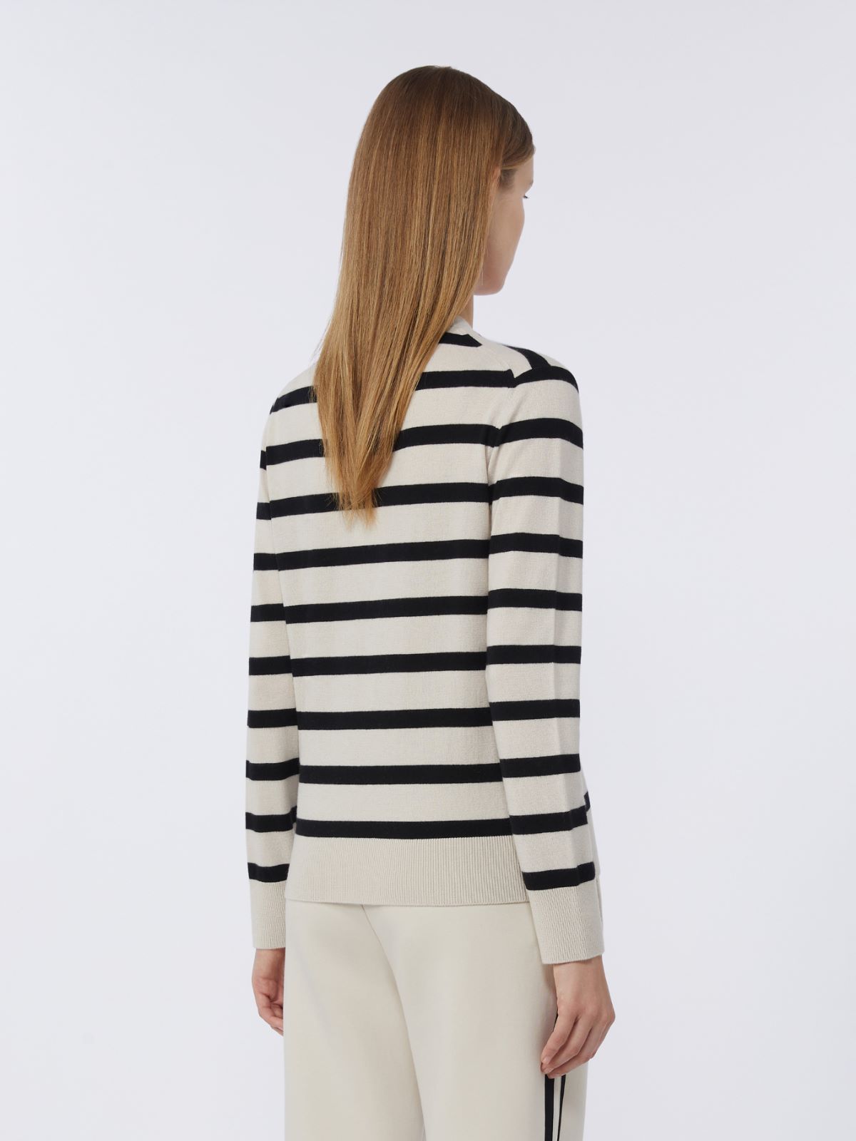 绵羊毛V领开衫 - 白色 - Marina Rinaldi - 3