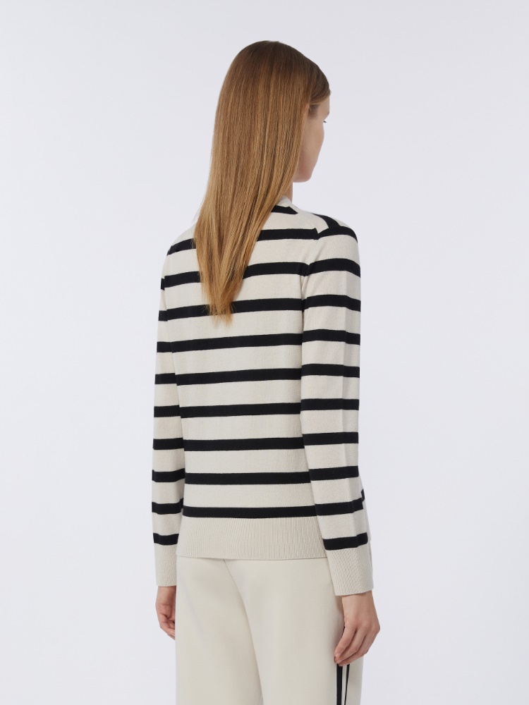 绵羊毛V领开衫 - 白色 - Marina Rinaldi - 3