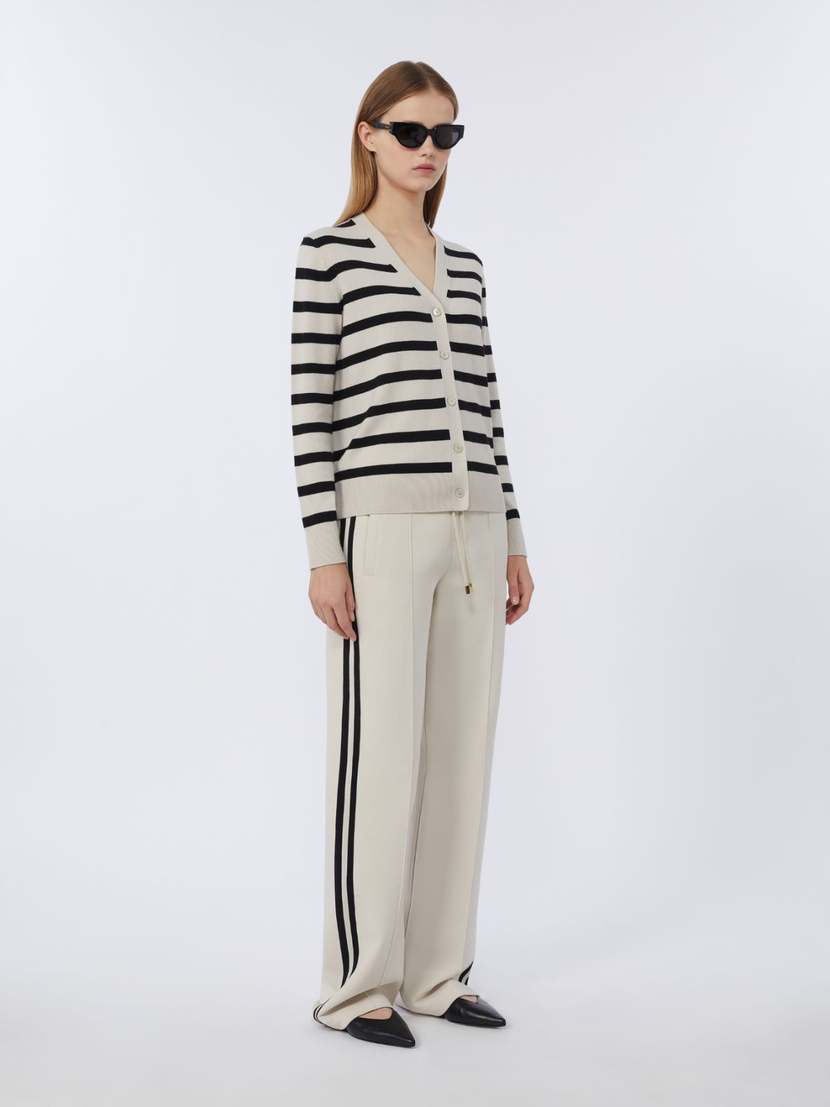 绵羊毛V领开衫 - 白色 - Marina Rinaldi