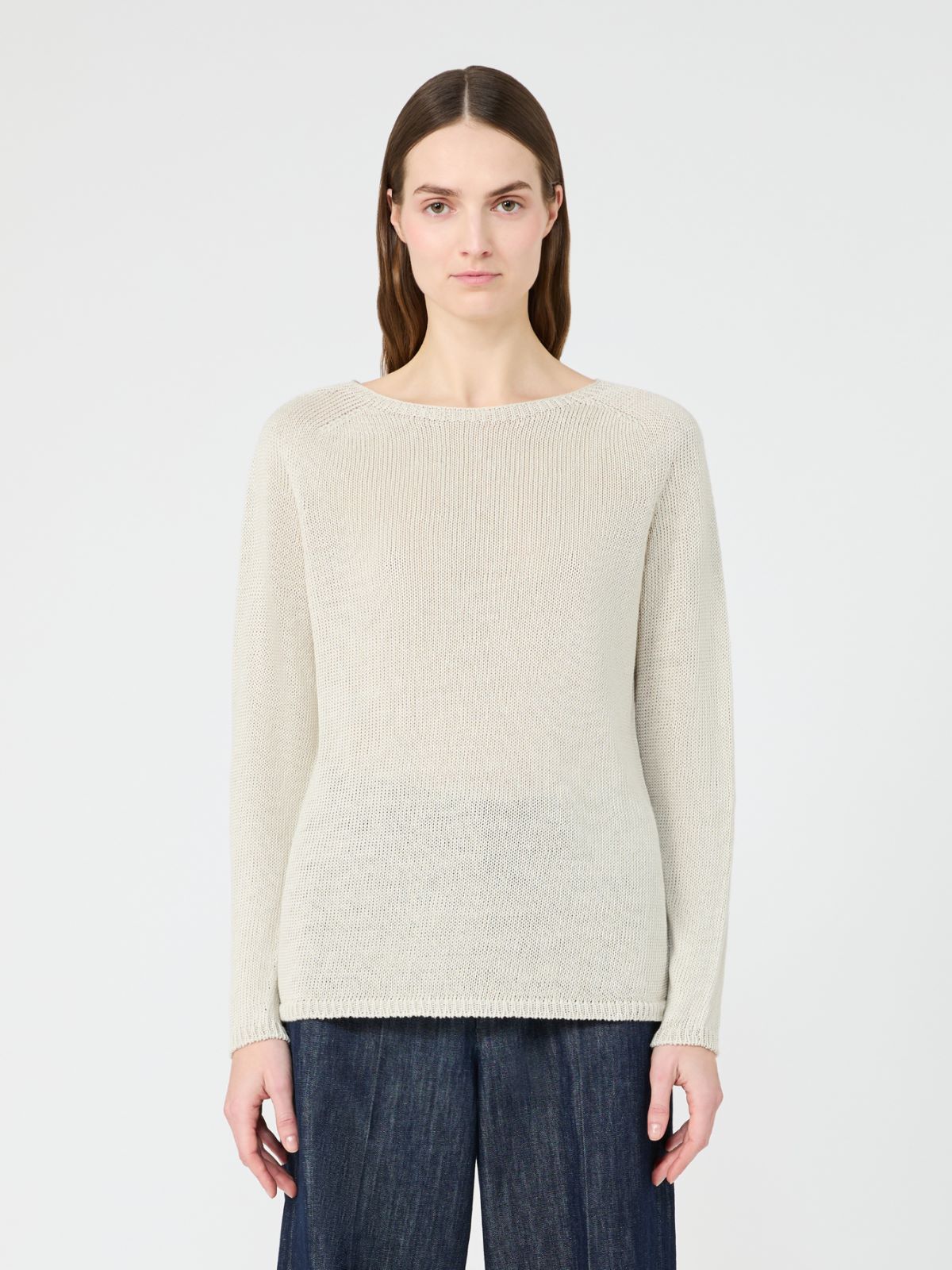 亚麻基础款圆领针织衫 - 白色 - Marina Rinaldi - 2