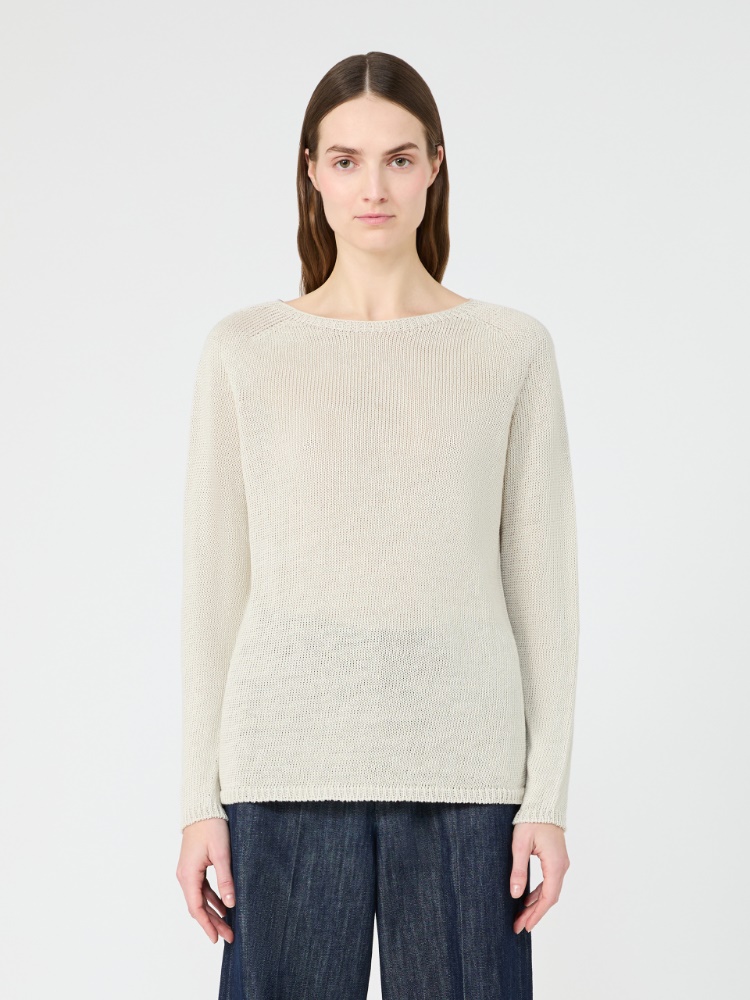 亚麻基础款圆领针织衫 - 白色 - Marina Rinaldi - 2