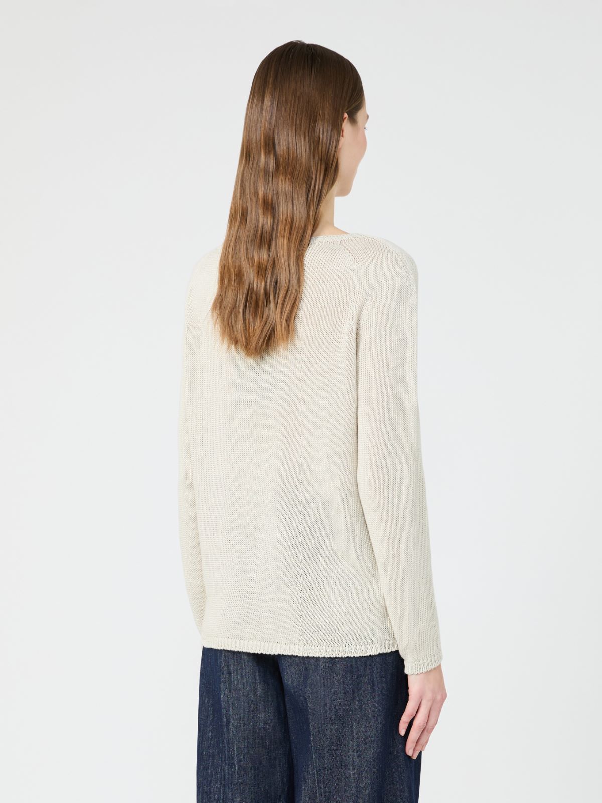 亚麻基础款圆领针织衫 - 白色 - Marina Rinaldi - 3