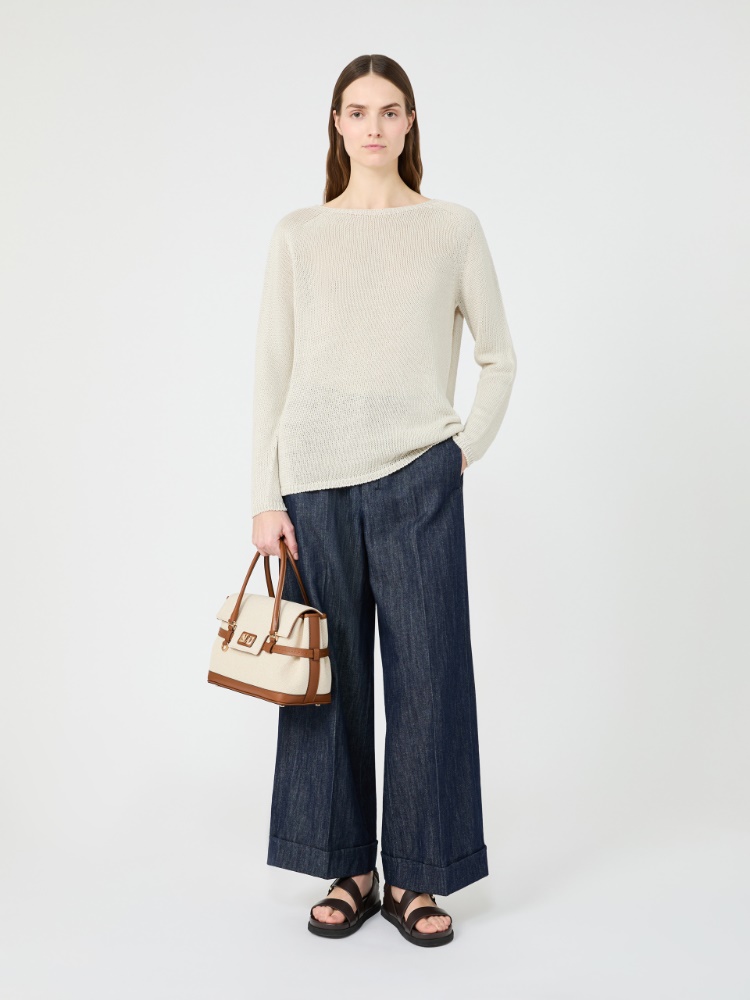 亚麻基础款圆领针织衫 - 白色 - Marina Rinaldi