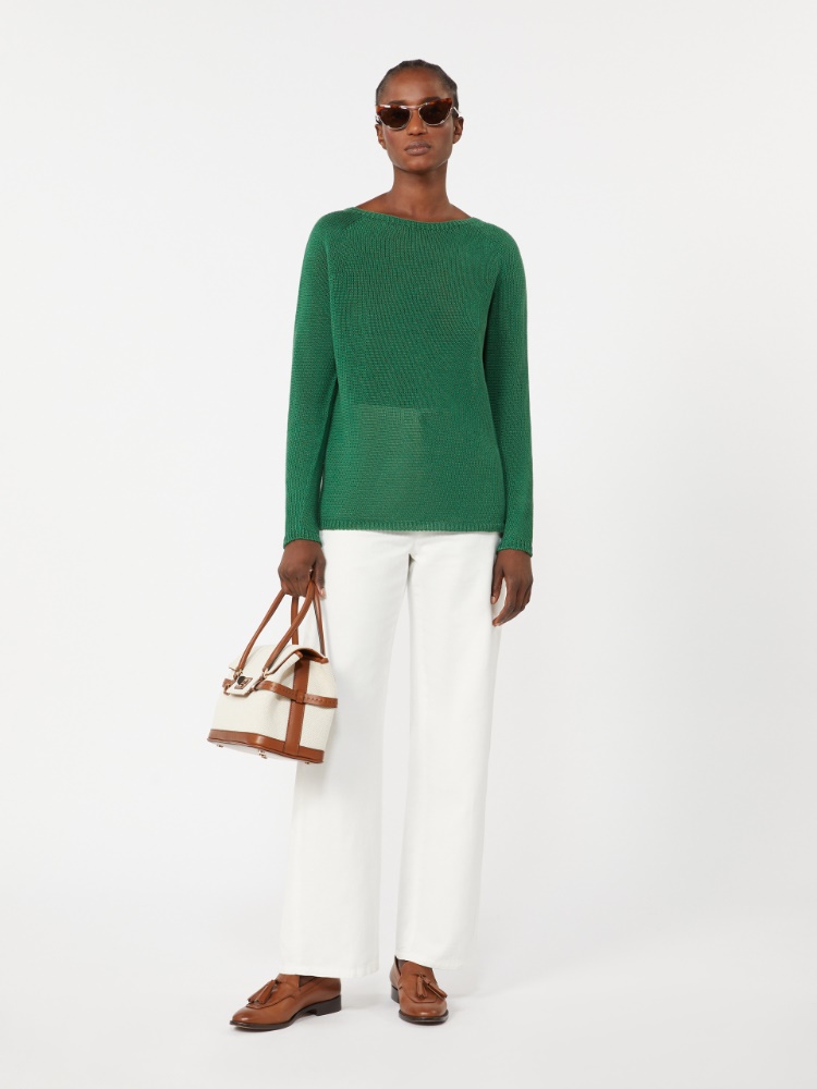 亚麻基础款圆领针织衫 - 绿色 - Marina Rinaldi - 2