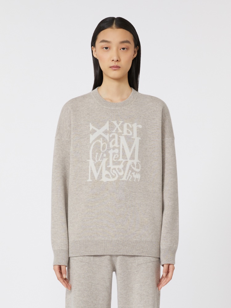 绵羊毛山羊绒混纺圆领针织衫 - 米色 - Marina Rinaldi - 2