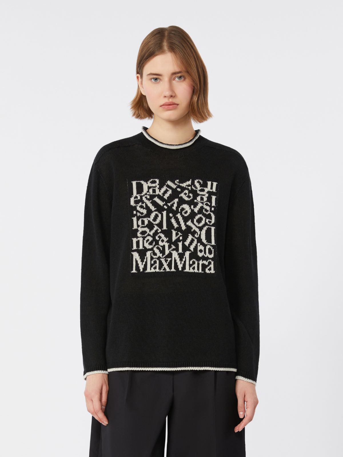 Jacquard-logo linen sweater - 黑色 - Marina Rinaldi - 2
