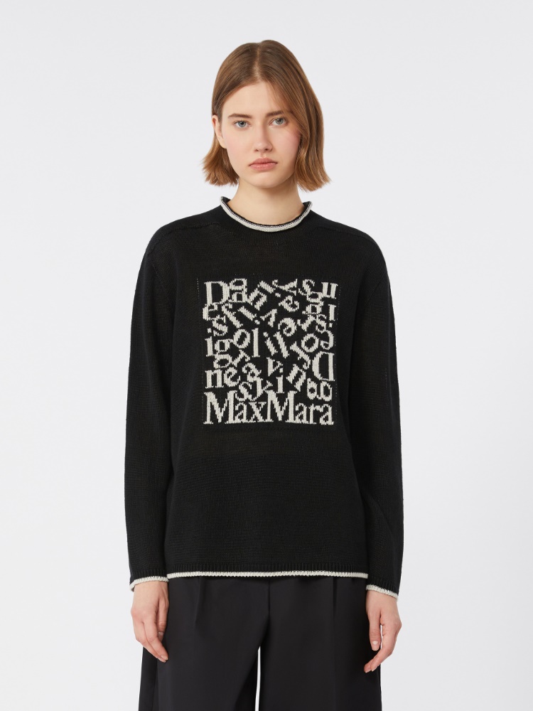 Jacquard-logo linen sweater - 黑色 - Marina Rinaldi - 2