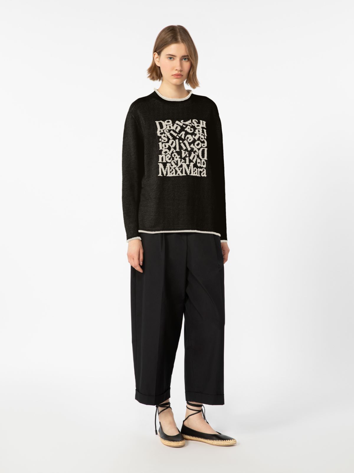Jacquard-logo linen sweater - 黑色 - Marina Rinaldi