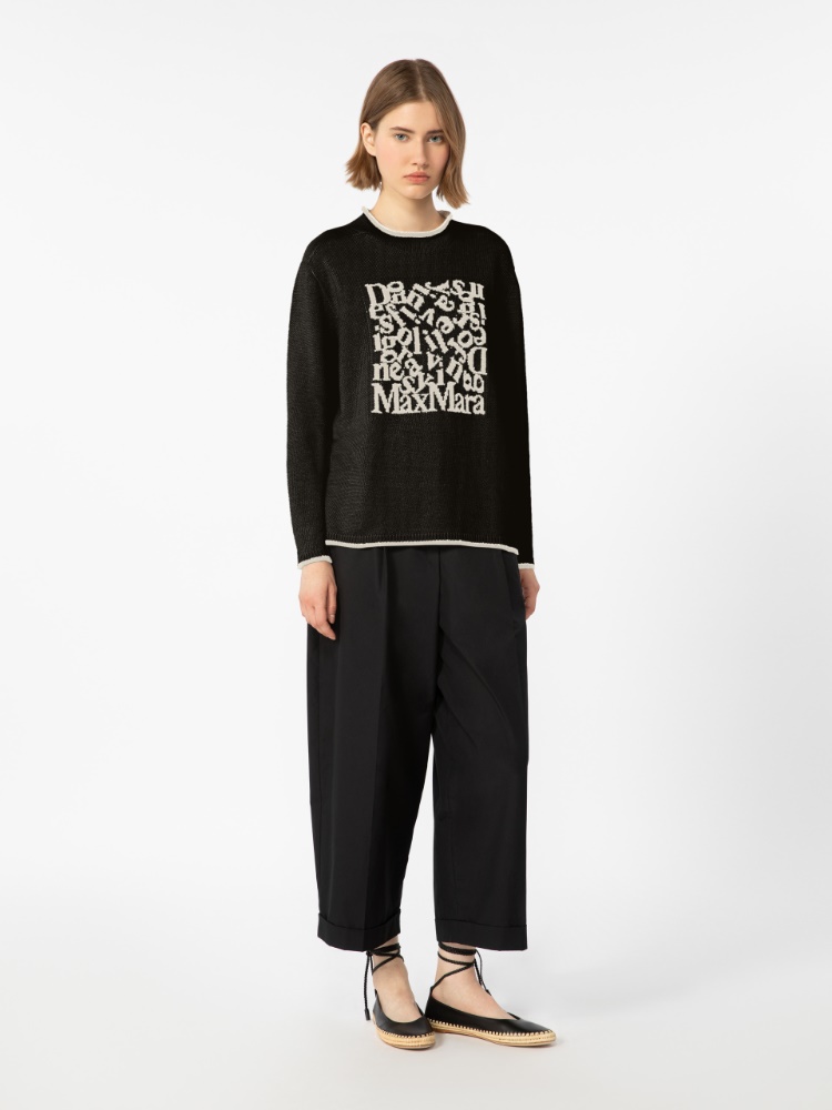 Jacquard-logo linen sweater - 黑色 - Marina Rinaldi