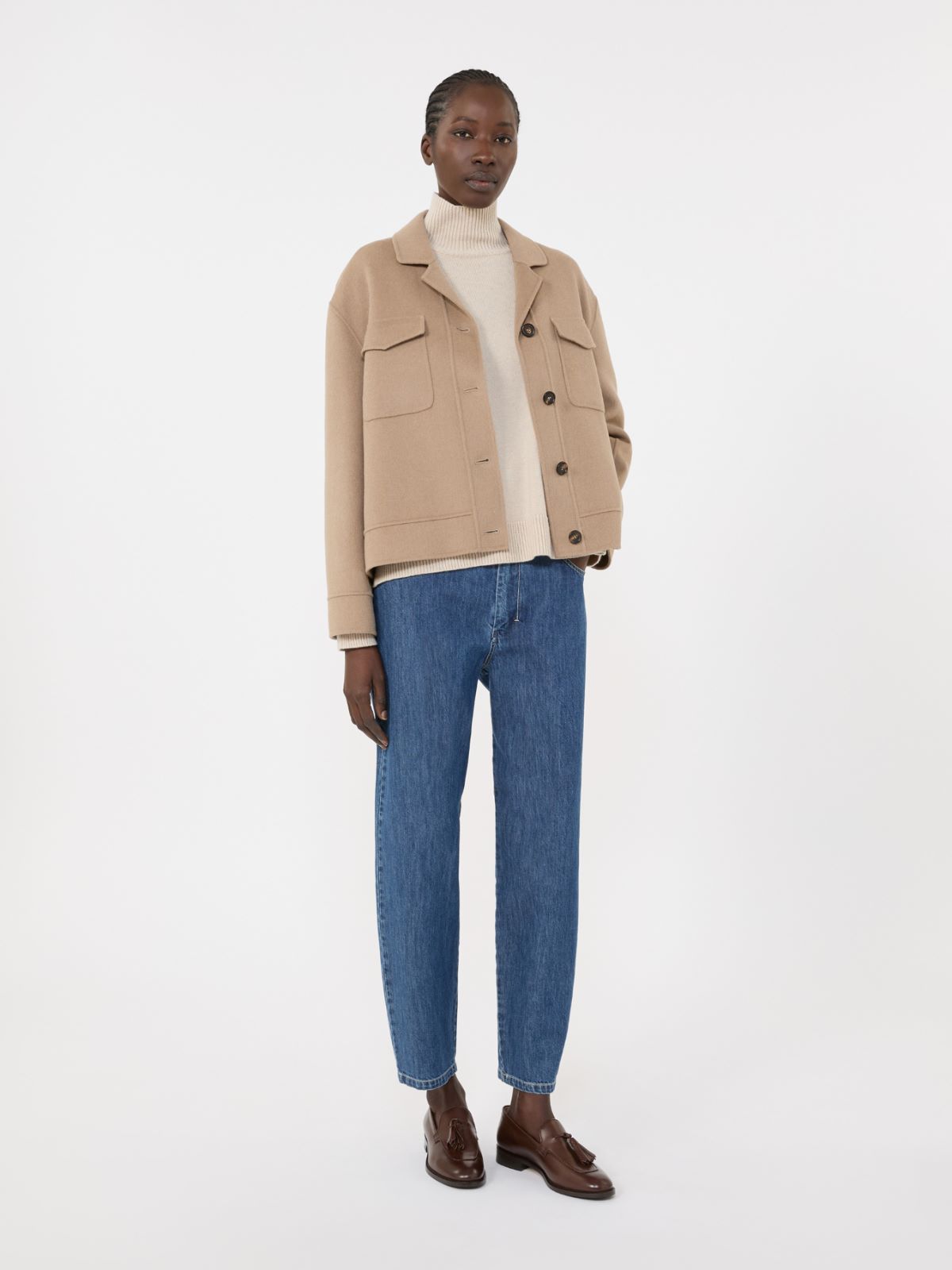 Boxy-fit wool and cashmere polo-neck sweater - 白色 - Marina Rinaldi