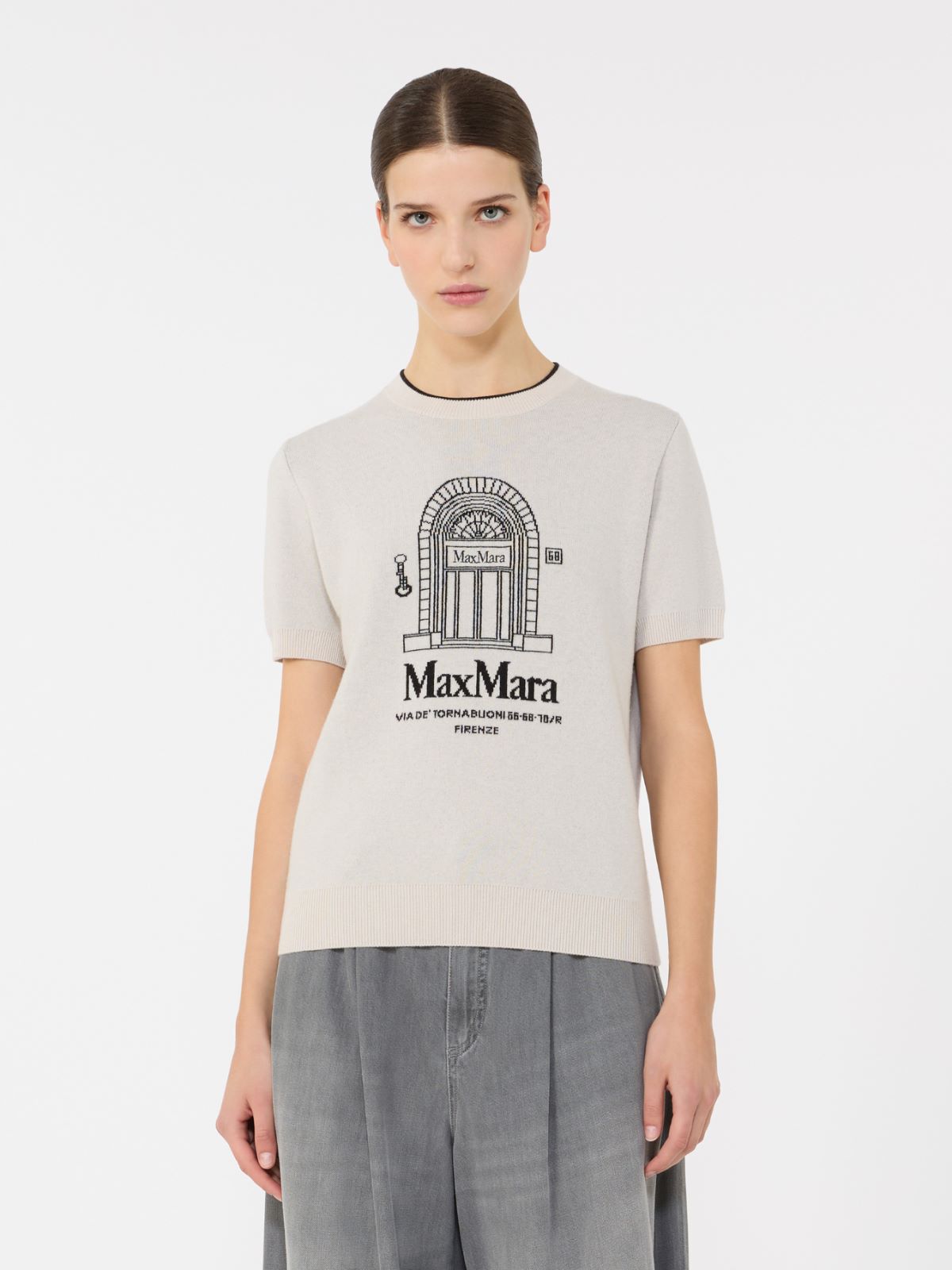 Wool yarn T-shirt - 本色 - Marina Rinaldi - 2