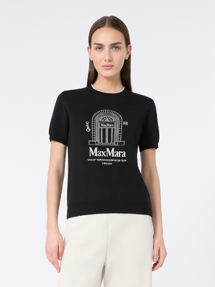 Wool yarn T-shirt - 黑色 - Marina Rinaldi - 2