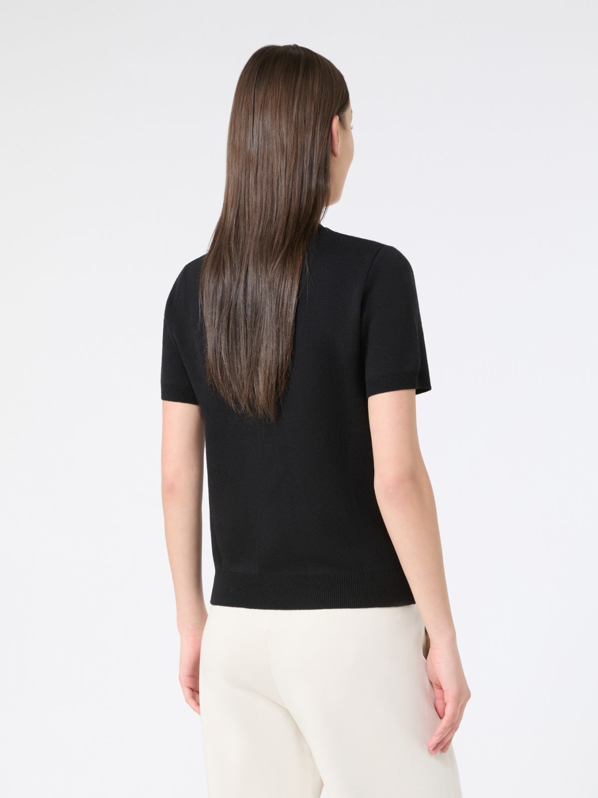 Wool yarn T-shirt - 黑色 - Marina Rinaldi - 3